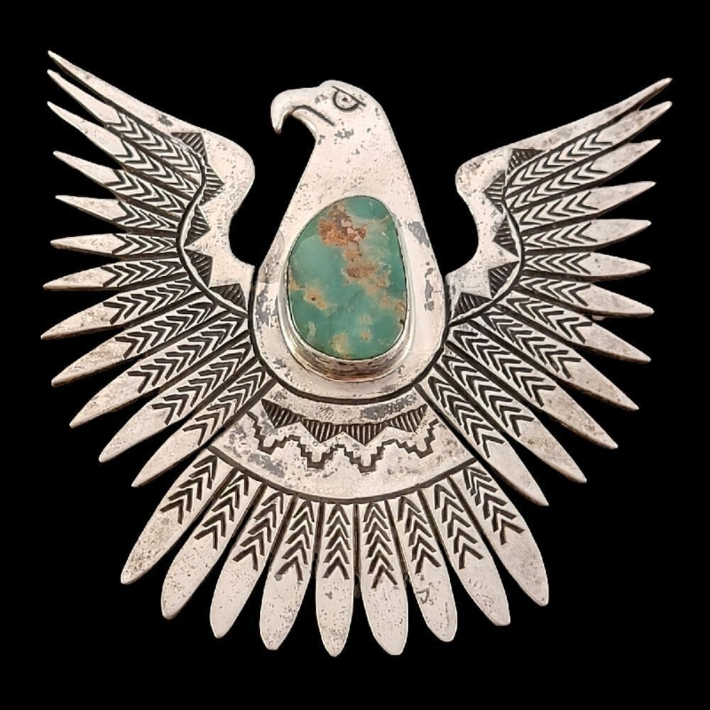 Vintage Navajo Large Eagle Thunderbird Royston Turquoise Bolo Tie